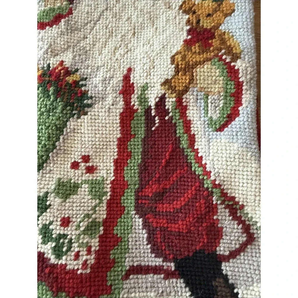 Lynn Haney Santa Teddy Bear Holly Handcrafted Needlepoint Stocking Style SK010LH
